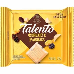 Chocolate garoto talento 25g branco cereais e passas